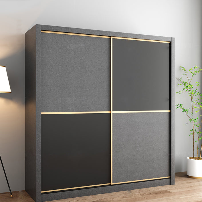 Manufactured Wood Grey Cabinet with Clothes Rail Modern Wardrobe with Sliding Doors