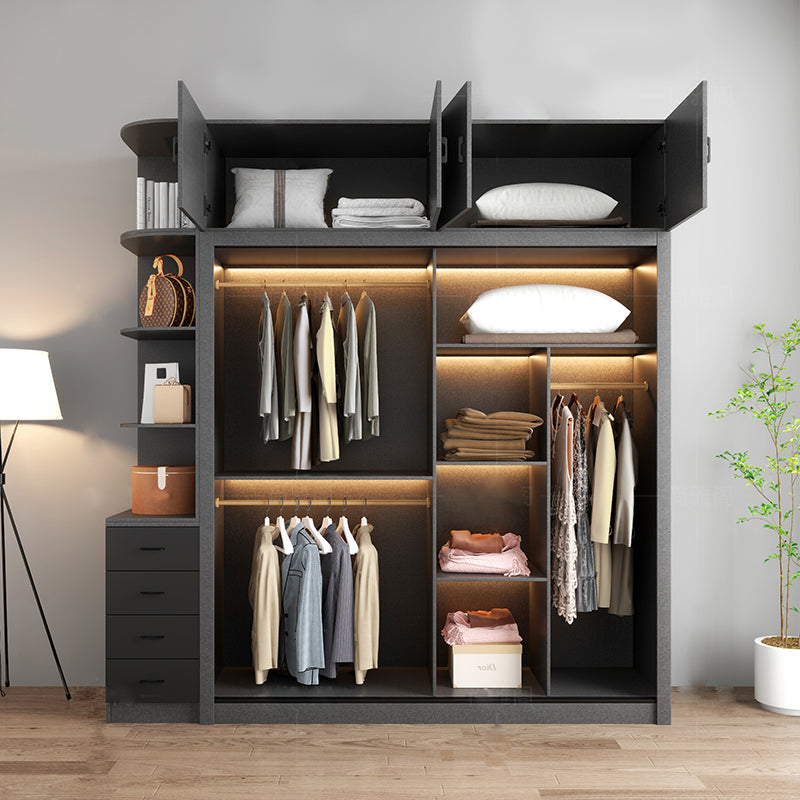 Manufactured Wood Grey Cabinet with Clothes Rail Modern Wardrobe with Sliding Doors