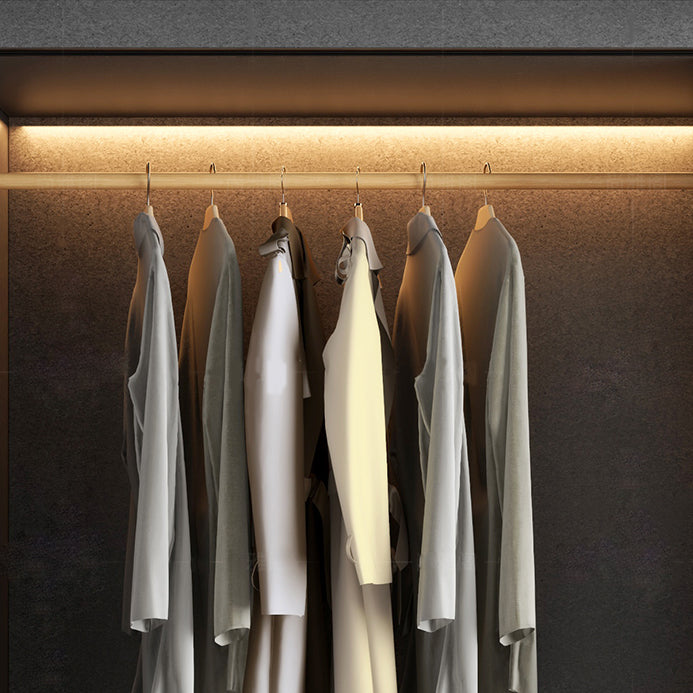 Manufactured Wood Grey Cabinet with Clothes Rail Modern Wardrobe with Sliding Doors