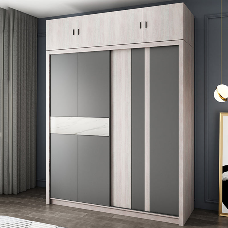 Grey Sliding Wardrobe Cabinet Contemporary Wardrobe Armoire for Bedroom