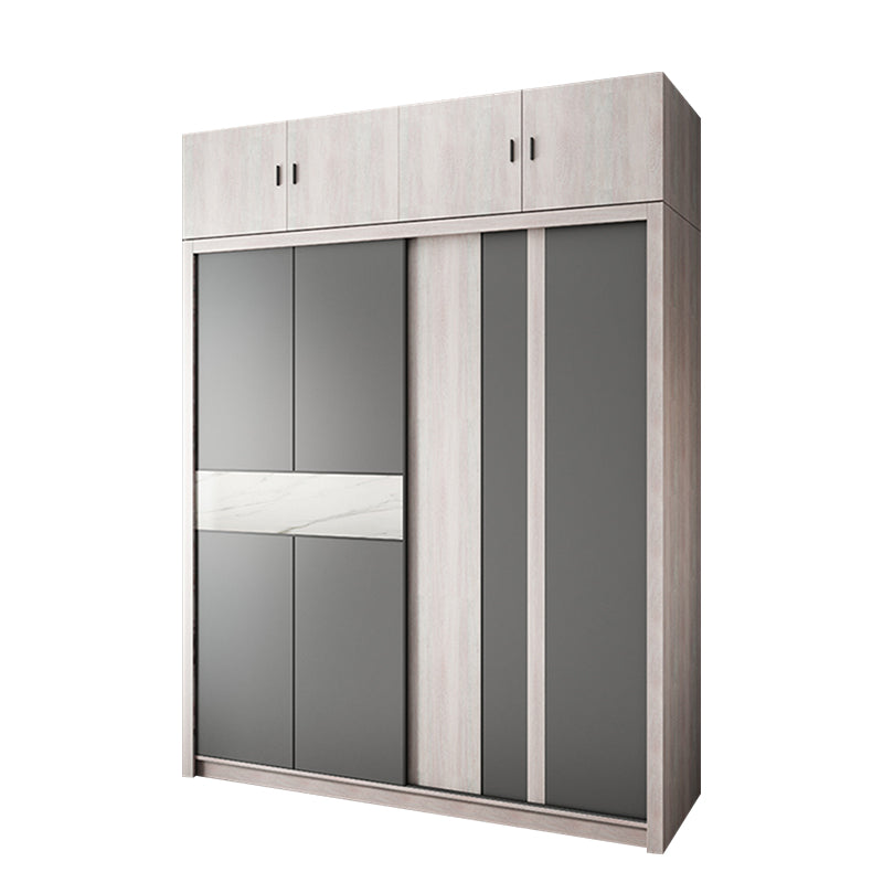 Grey Sliding Wardrobe Cabinet Contemporary Wardrobe Armoire for Bedroom
