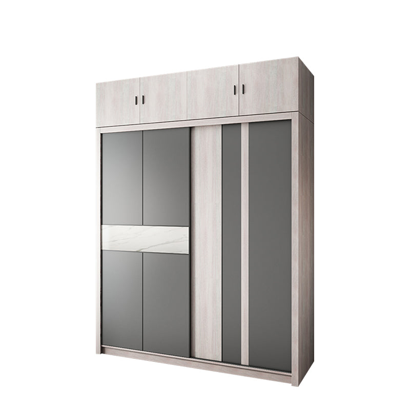 Grey Sliding Wardrobe Cabinet Contemporary Wardrobe Armoire for Bedroom