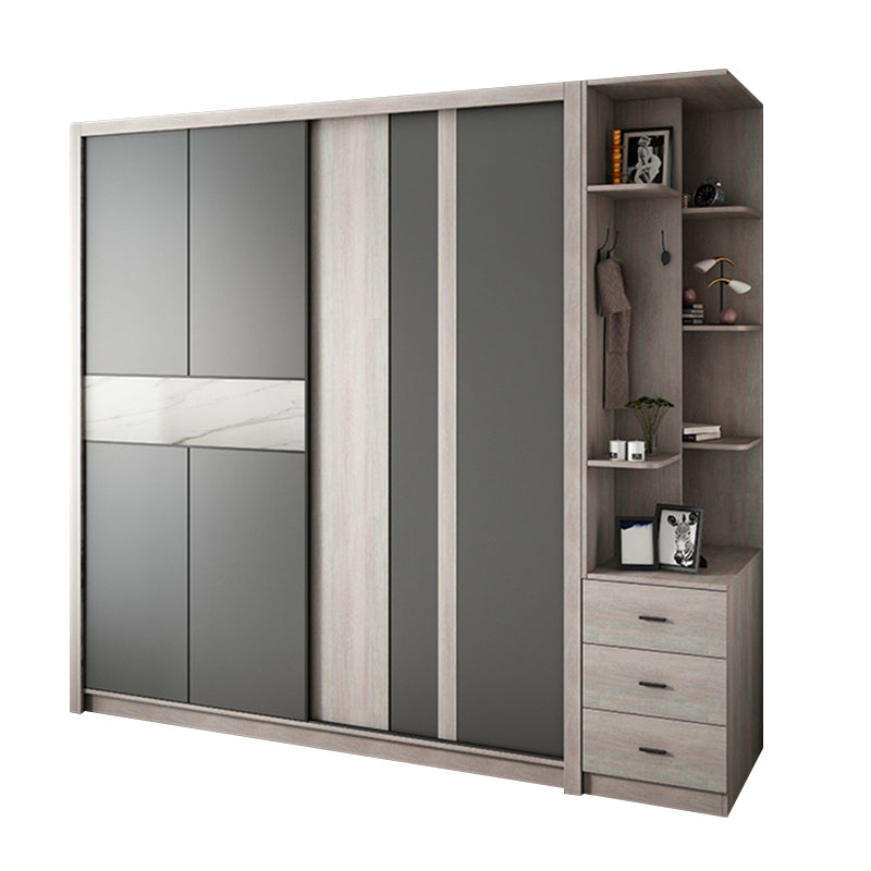 Grey Sliding Wardrobe Cabinet Contemporary Wardrobe Armoire for Bedroom