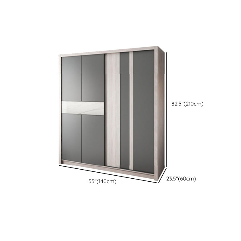 Grey Sliding Wardrobe Cabinet Contemporary Wardrobe Armoire for Bedroom