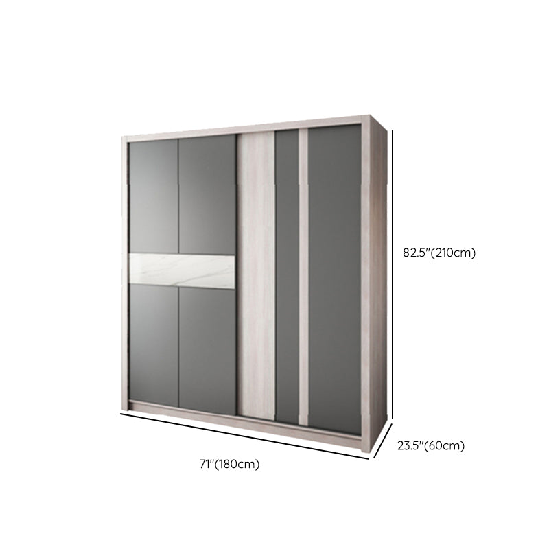 Grey Sliding Wardrobe Cabinet Contemporary Wardrobe Armoire for Bedroom