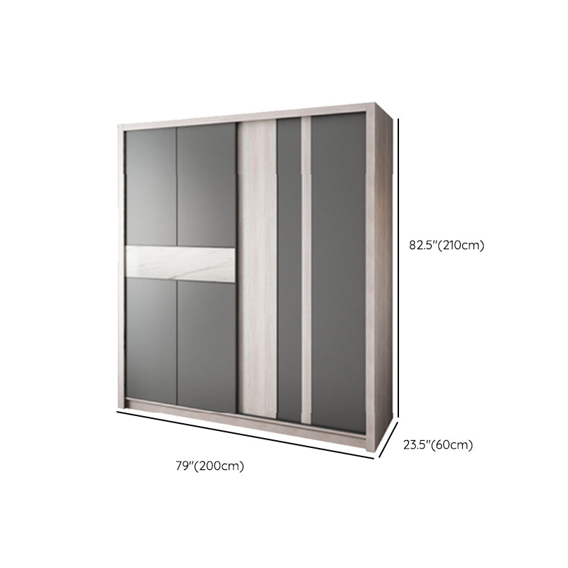 Grey Sliding Wardrobe Cabinet Contemporary Wardrobe Armoire for Bedroom