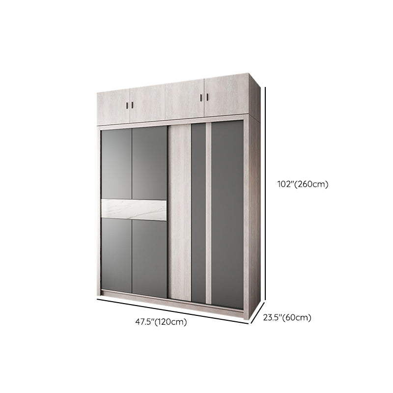 Grey Sliding Wardrobe Cabinet Contemporary Wardrobe Armoire for Bedroom