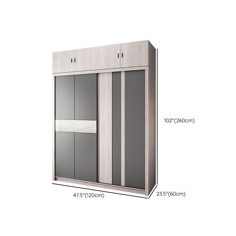 Grey Sliding Wardrobe Cabinet Contemporary Wardrobe Armoire for Bedroom