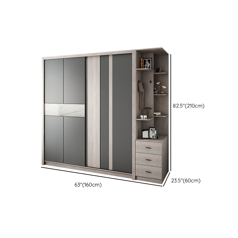 Grey Sliding Wardrobe Cabinet Contemporary Wardrobe Armoire for Bedroom