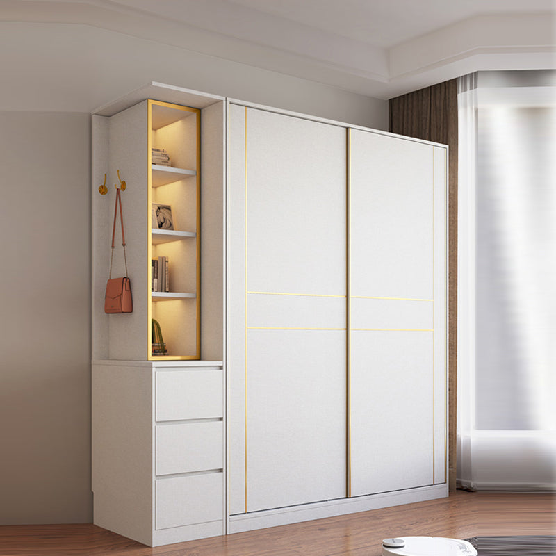 Sliding Wardrobe Armoire with Drawer Wooden Wardrobe Closet for Home