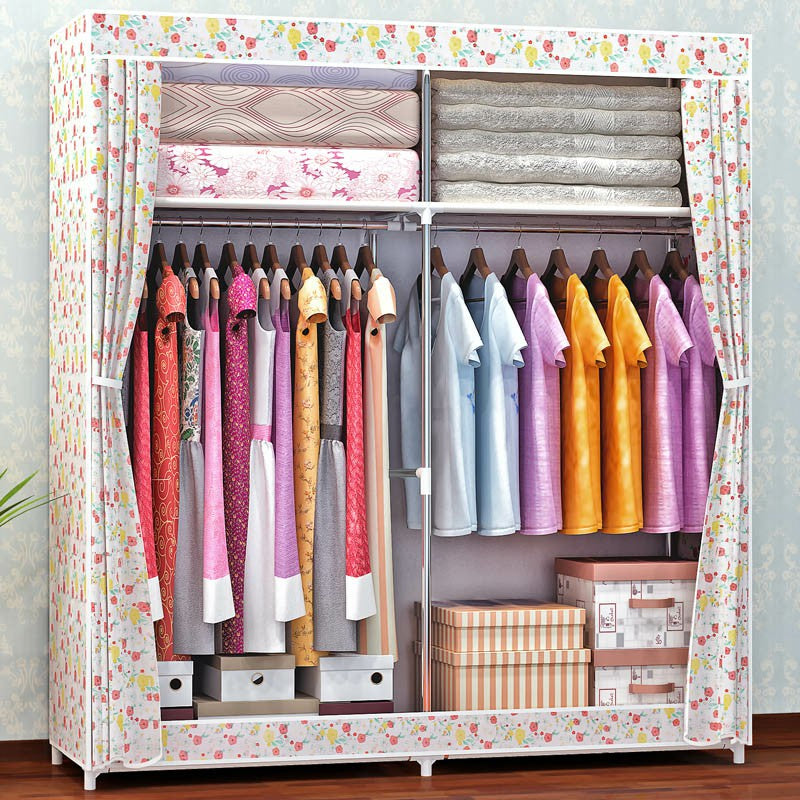 Contemporary Wardrobe Armoire Metal Wardrobe Cabinet - 51.18 x 18.11 x 66.14 Inches