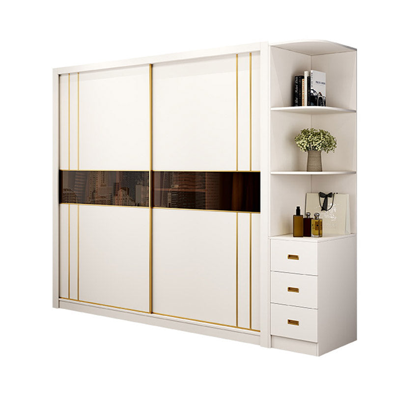 White Wardrobe Closet Engineered Wood Wardrobe Armoire with Garment Rod