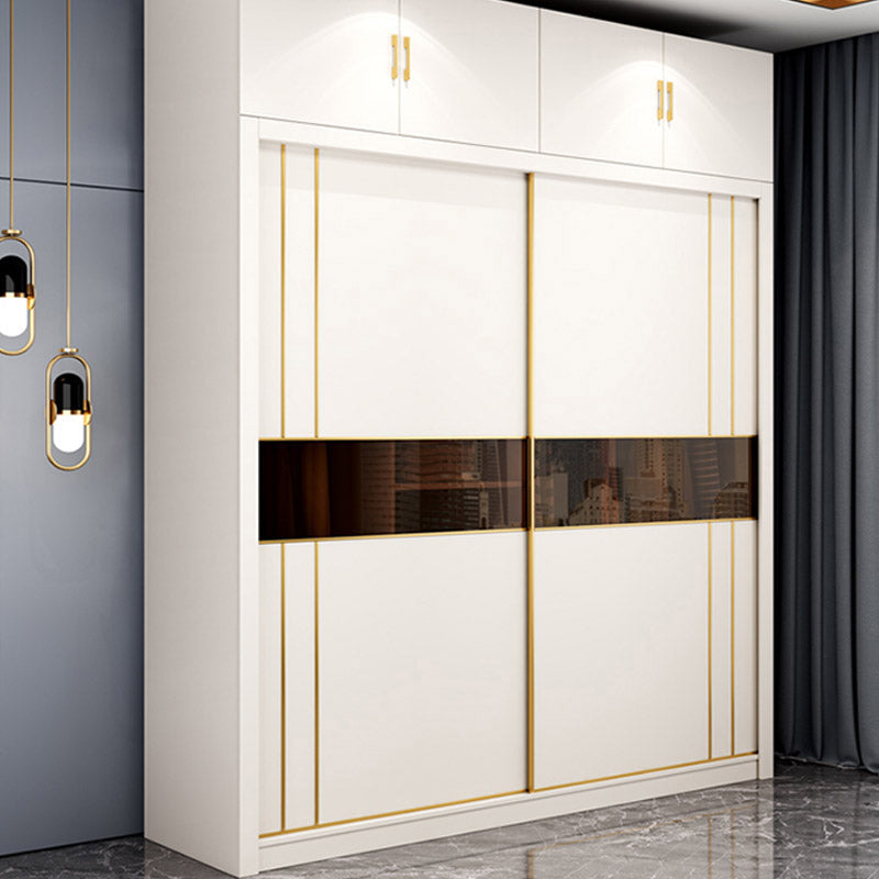 White Wardrobe Closet Engineered Wood Wardrobe Armoire with Garment Rod