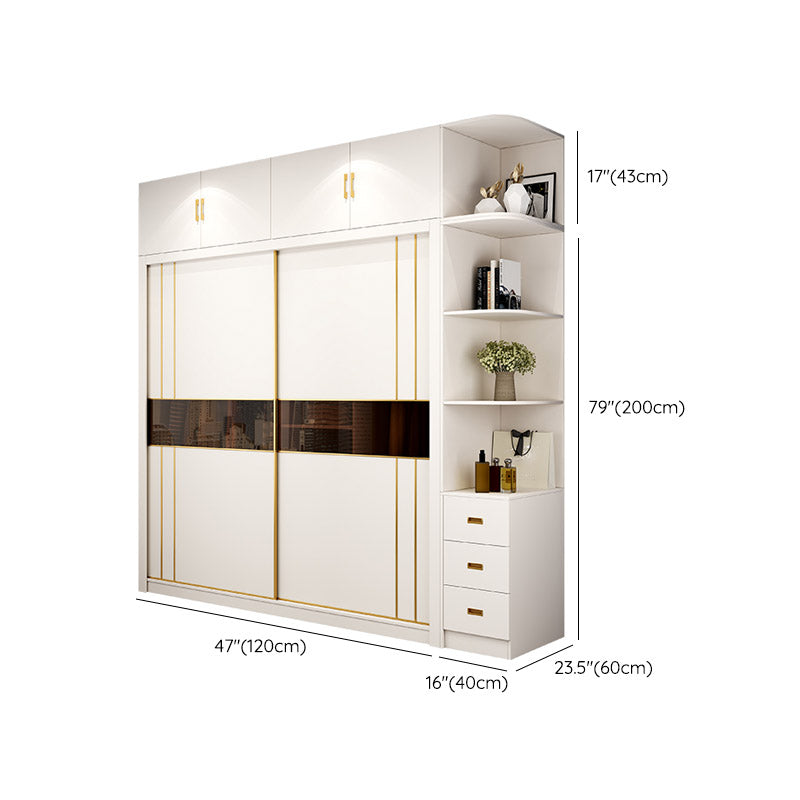 White Wardrobe Closet Engineered Wood Wardrobe Armoire with Garment Rod