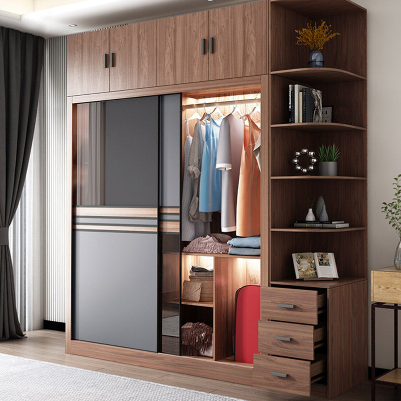 Brown Engineered Wood Wardrobe Armoire Modern Wardrobe Closet