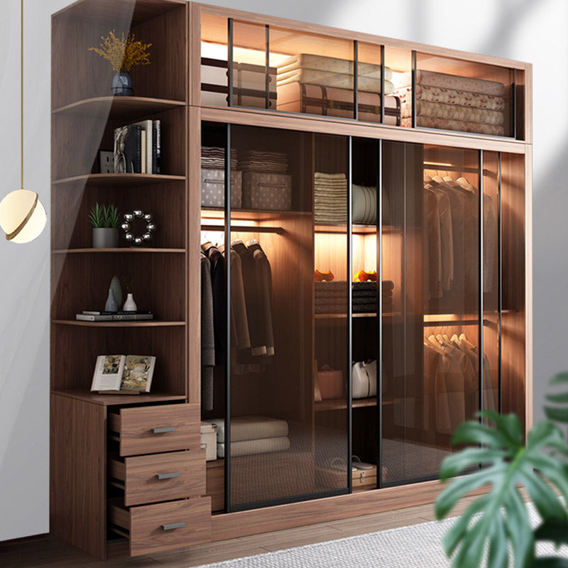 Brown Engineered Wood Wardrobe Armoire Modern Wardrobe Closet