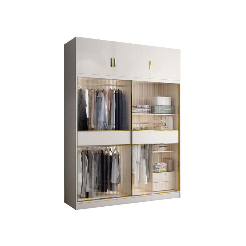 White Engineered Wood Wardrobe Closet Sliding Wardrobe Armoire