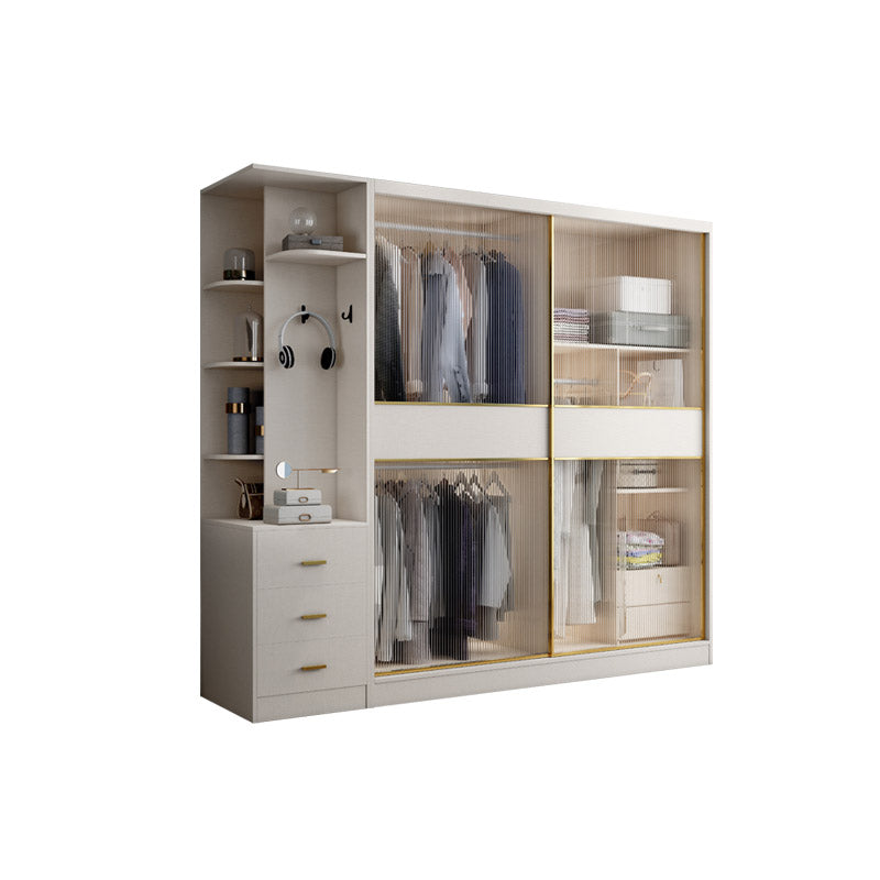 White Engineered Wood Wardrobe Closet Sliding Wardrobe Armoire
