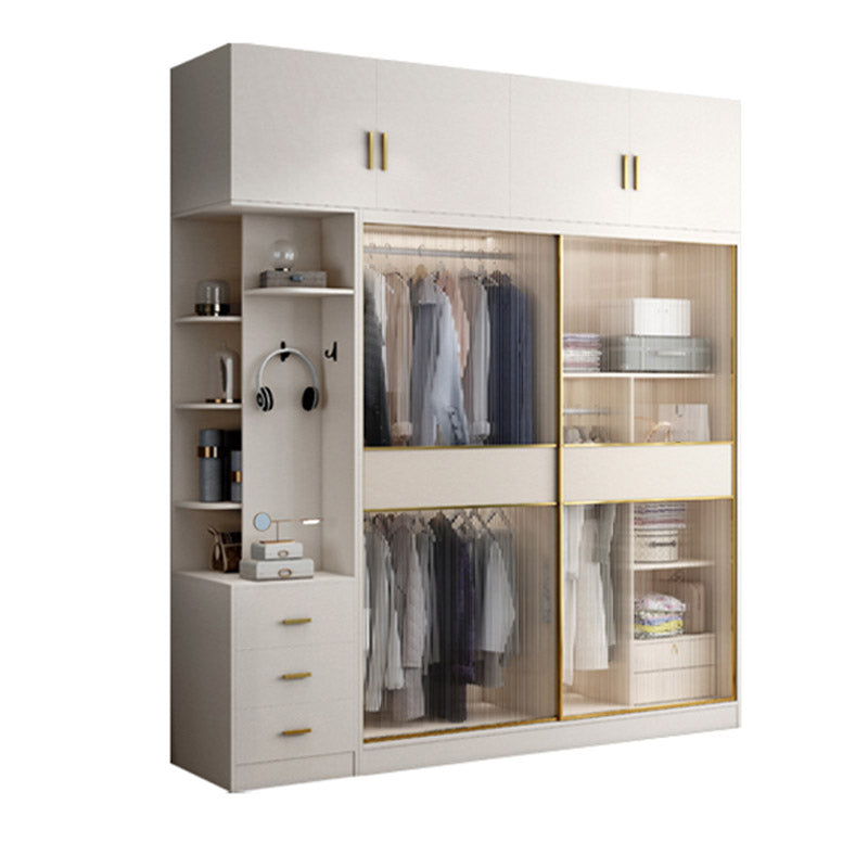White Engineered Wood Wardrobe Closet Sliding Wardrobe Armoire