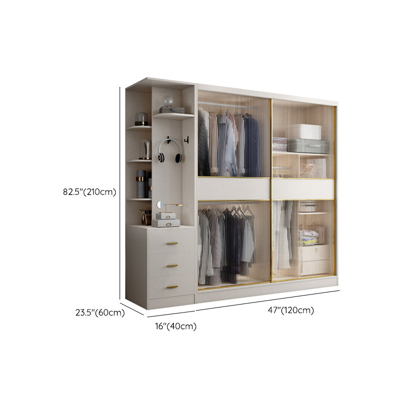 White Engineered Wood Wardrobe Closet Sliding Wardrobe Armoire