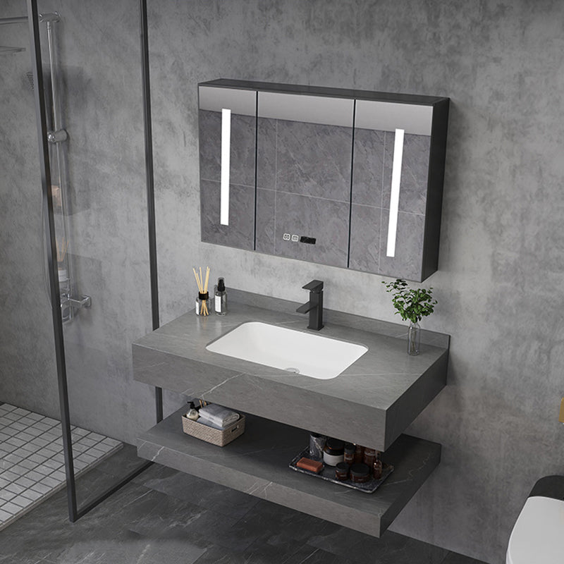 Contemporary Space Saver Vanity Mirror Cabinet Bathroom Vanity Cabinet in Gray