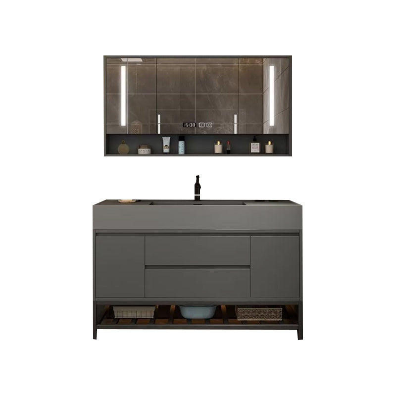 Grey Vanity Set Single Sink Shelving Included Drawers Stone Top Bath Vanity with Mirror