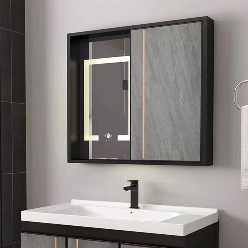 2 Doors Bathroom Vanity Grey Mirror Ceramic Top Wall Mount Vanity Set with Single Sink