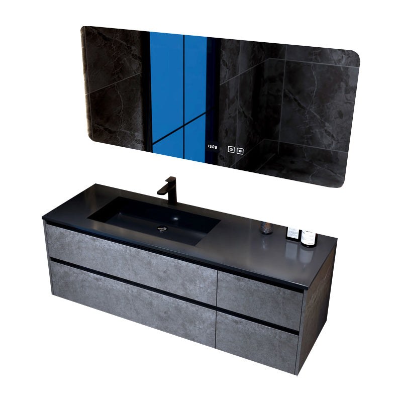 Modern Gray Sink Vanity Wall Mount Vanity Cabinet with Mirror Cabinet