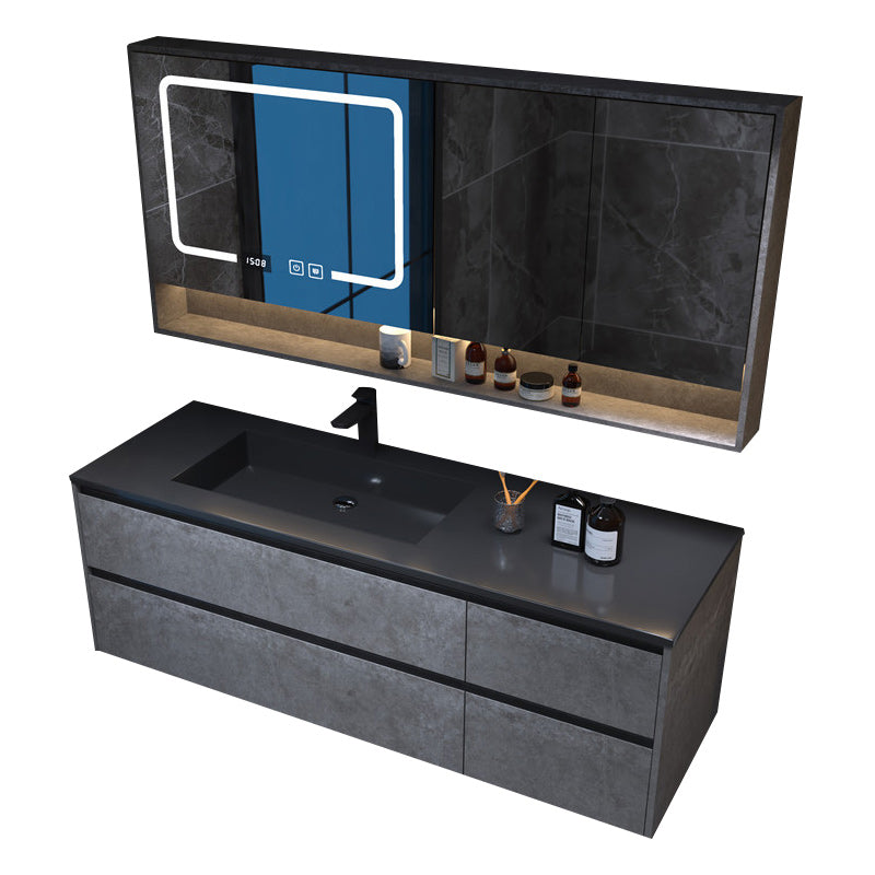 Modern Gray Sink Vanity Wall Mount Vanity Cabinet with Mirror Cabinet