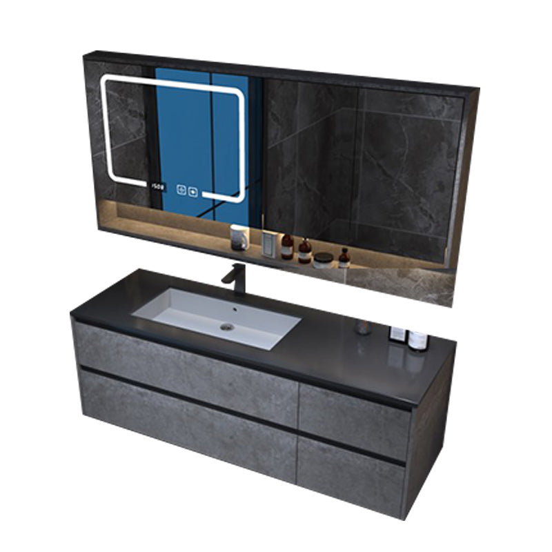 Modern Gray Sink Vanity Wall Mount Vanity Cabinet with Mirror Cabinet
