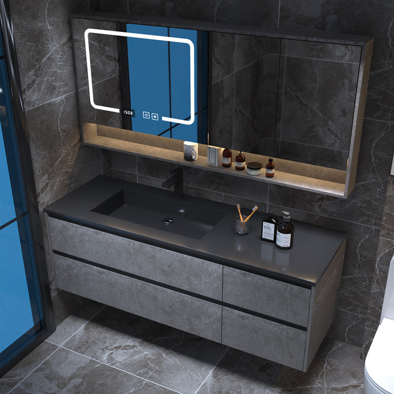 Modern Gray Sink Vanity Wall Mount Vanity Cabinet with Mirror Cabinet