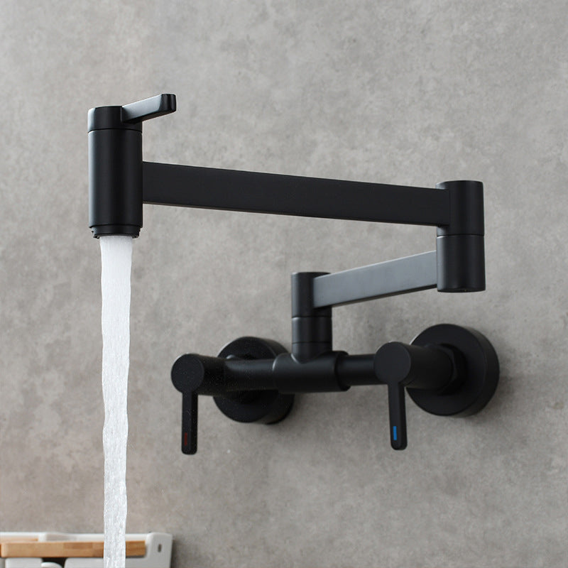Modern Pull Down 2-Handle Pot Filler Low Profile Wall-mounted Faucet