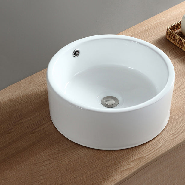 Modern Bathroom Sink Pop-Up Drain Porcelain Round Vessel Sink