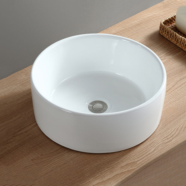 Modern Bathroom Sink Pop-Up Drain Porcelain Round Vessel Sink