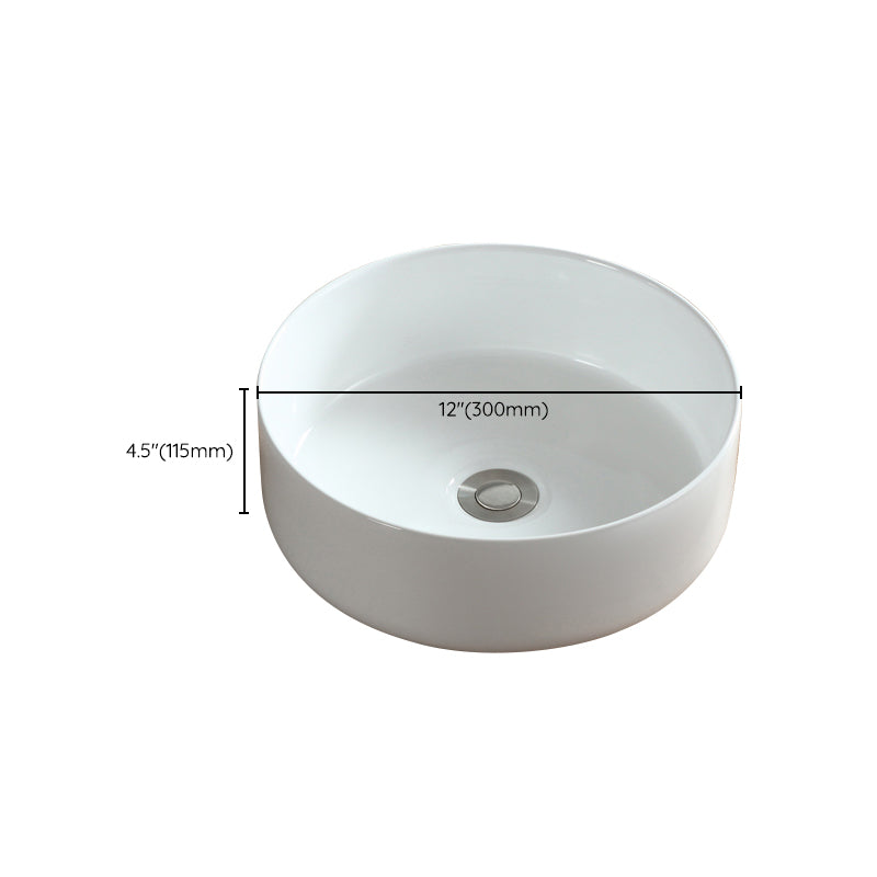 Modern Bathroom Sink Pop-Up Drain Porcelain Round Vessel Sink