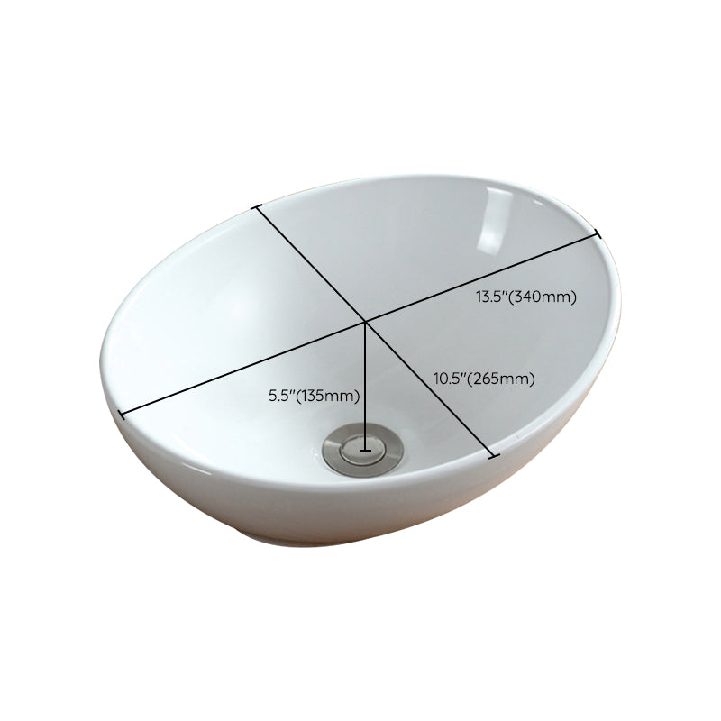 Modern Bathroom Sink Pop-Up Drain Porcelain Round Vessel Sink