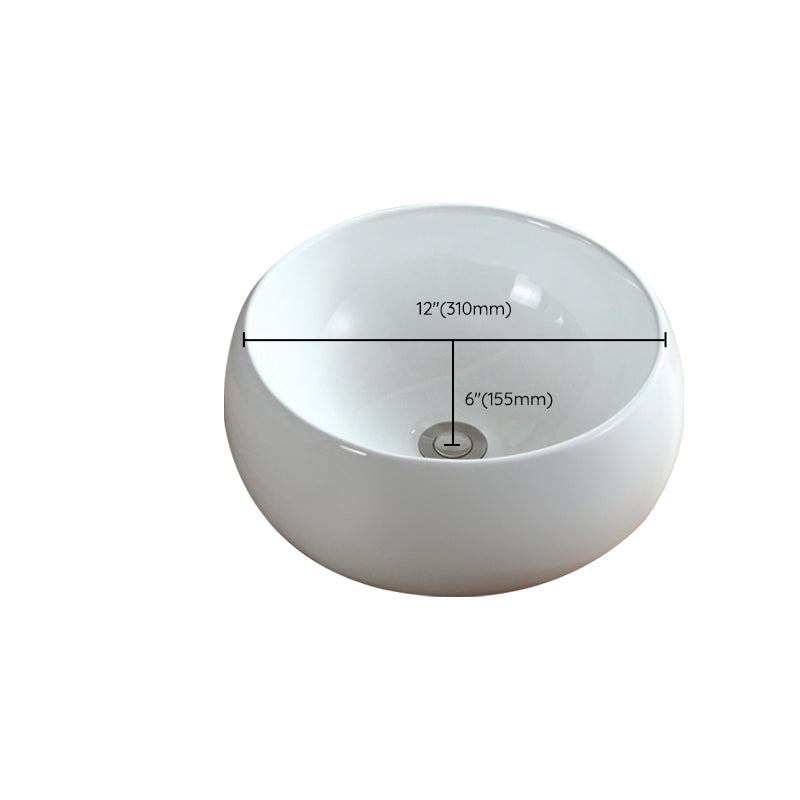 Modern Bathroom Sink Pop-Up Drain Porcelain Round Vessel Sink