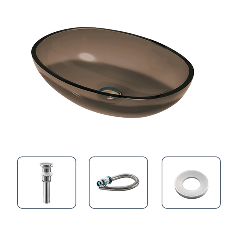 Modern Vessel Sink Oval Glass with Pop-Up Drain and Faucet Vessel Bathroom Sink