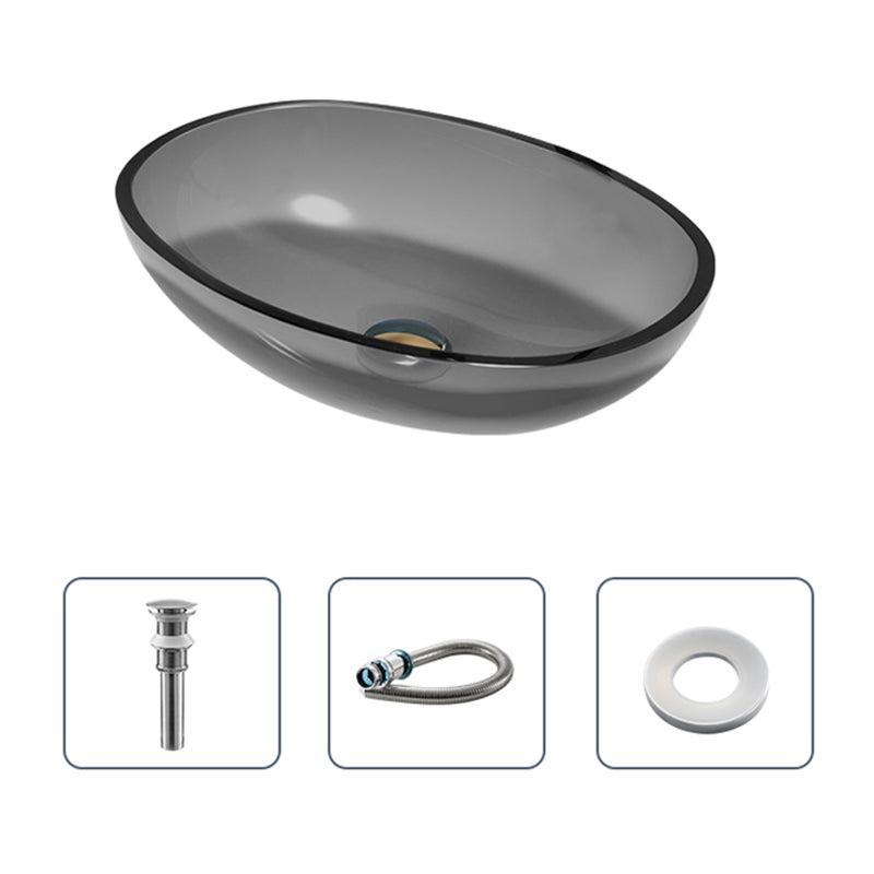 Modern Vessel Sink Oval Glass with Pop-Up Drain and Faucet Vessel Bathroom Sink