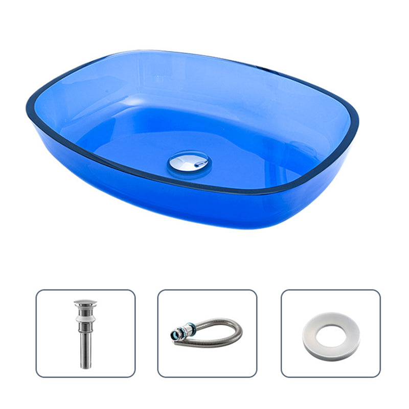 Modern Vessel Sink Oval Glass with Pop-Up Drain and Faucet Vessel Bathroom Sink