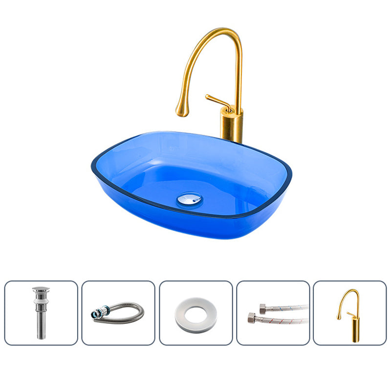 Modern Vessel Sink Oval Glass with Pop-Up Drain and Faucet Vessel Bathroom Sink