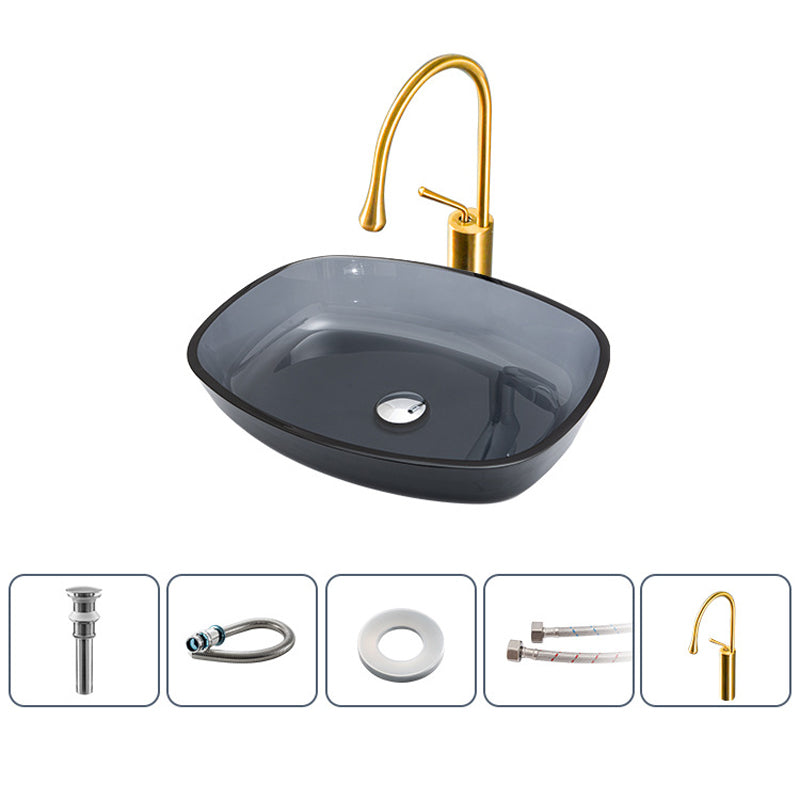 Modern Vessel Sink Oval Glass with Pop-Up Drain and Faucet Vessel Bathroom Sink