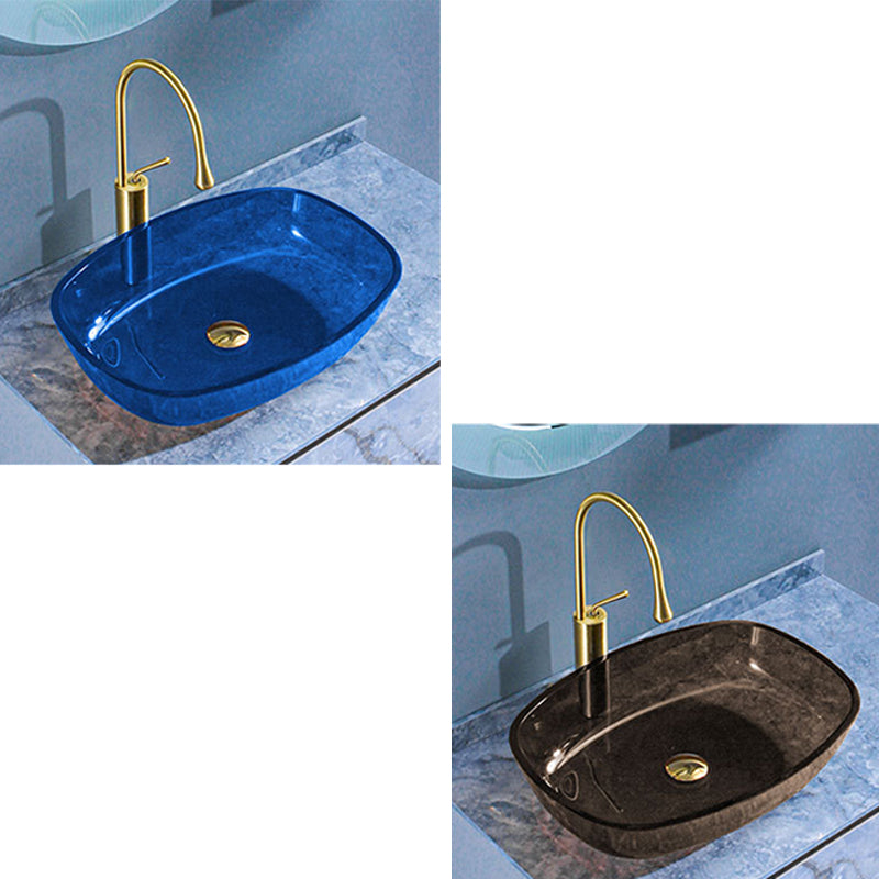 Modern Vessel Sink Oval Glass with Pop-Up Drain and Faucet Vessel Bathroom Sink