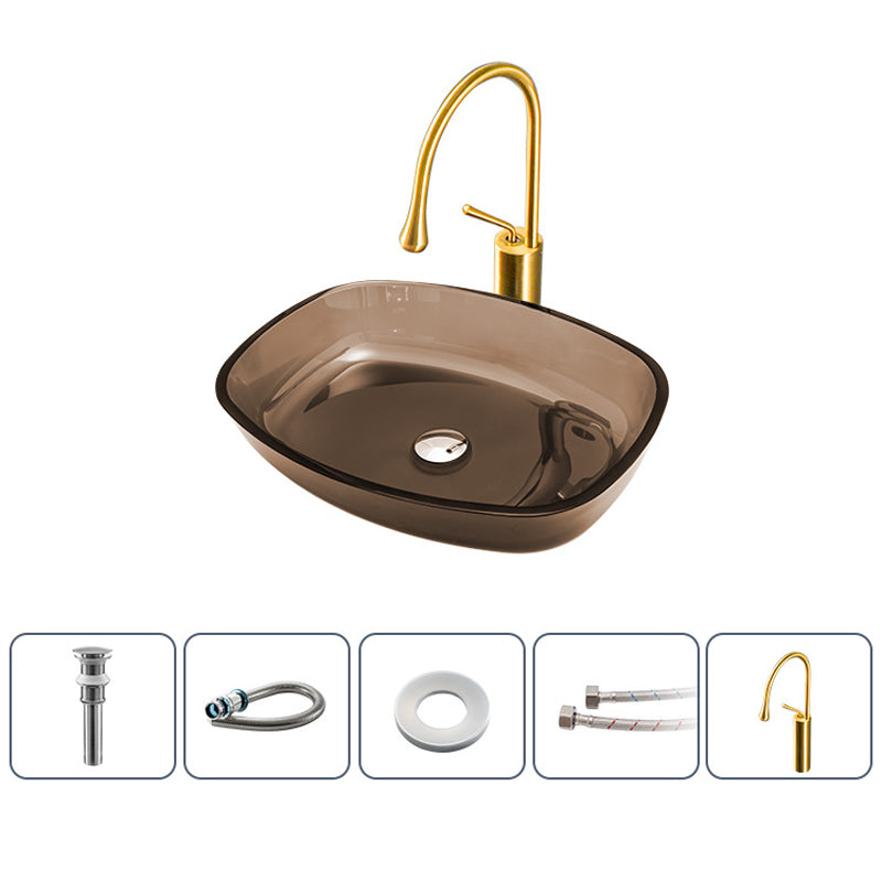 Modern Vessel Sink Oval Glass with Pop-Up Drain and Faucet Vessel Bathroom Sink