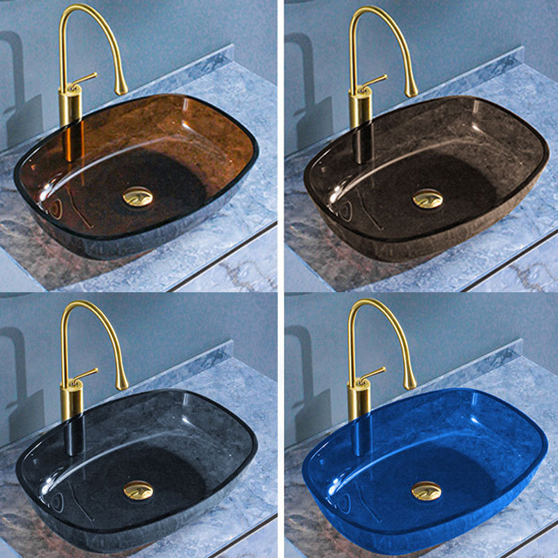 Modern Vessel Sink Oval Glass with Pop-Up Drain and Faucet Vessel Bathroom Sink