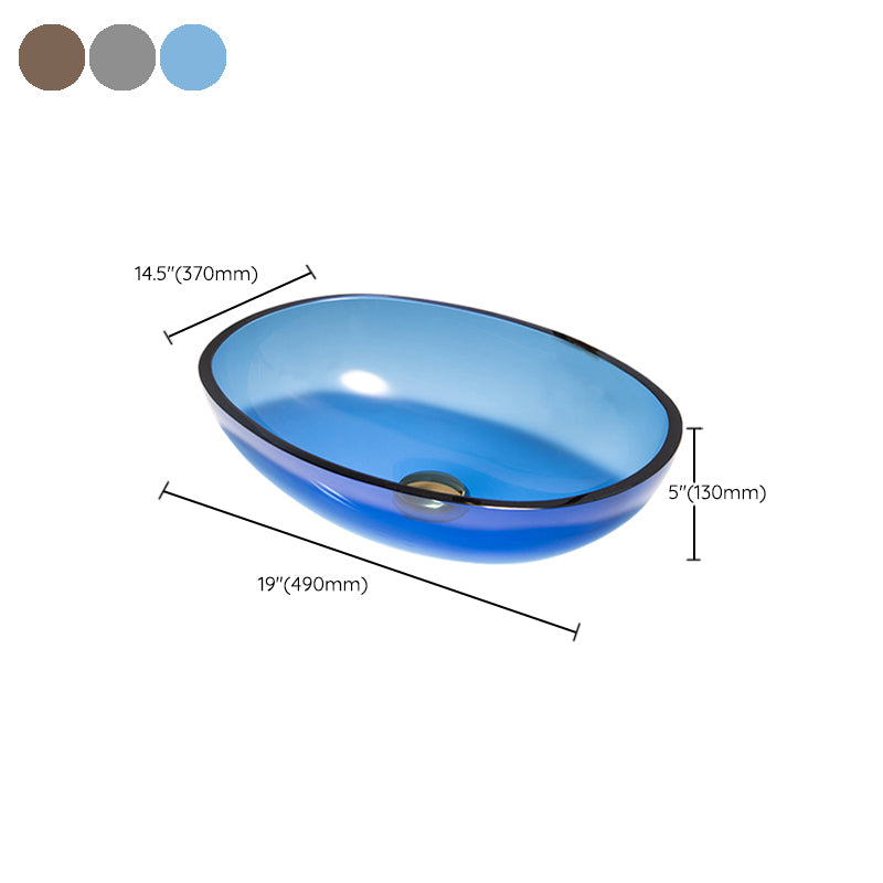 Modern Vessel Sink Oval Glass with Pop-Up Drain and Faucet Vessel Bathroom Sink