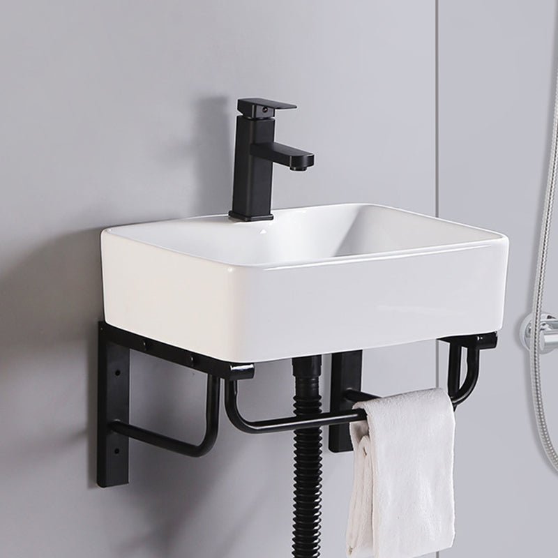 Modern Wall Mount Bathroom Sink Porcelain with Pop-Up Drain and Faucet Vessel Sink