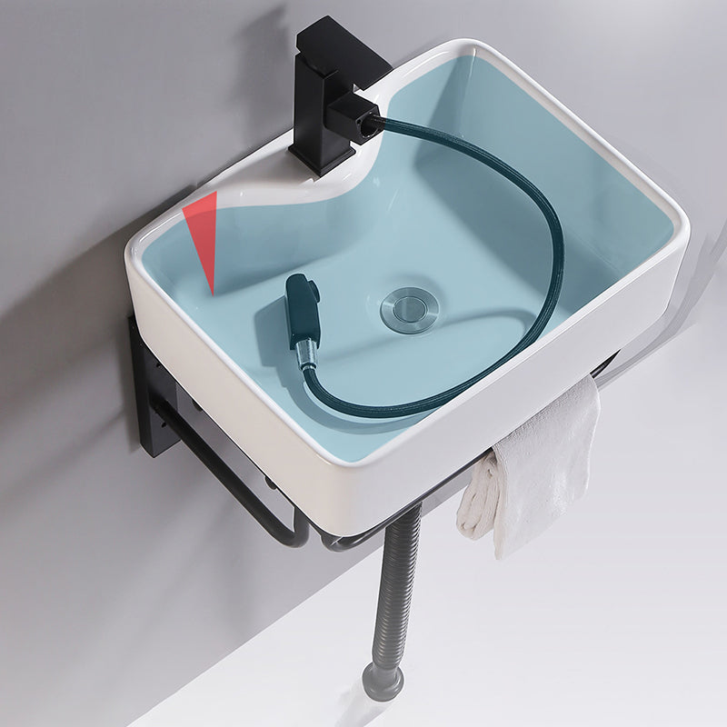 Modern Wall Mount Bathroom Sink Porcelain with Pop-Up Drain and Faucet Vessel Sink