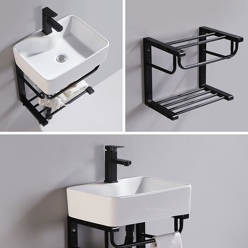 Modern Wall Mount Bathroom Sink Porcelain with Pop-Up Drain and Faucet Vessel Sink