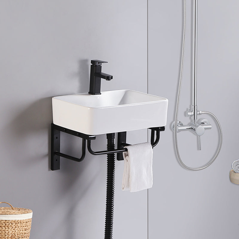 Modern Wall Mount Bathroom Sink Porcelain with Pop-Up Drain and Faucet Vessel Sink